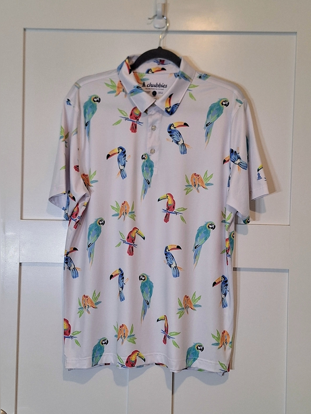 Chubbies Dude Wheres Macaw Performance Polo Shirt Parrots Tropical Size Large